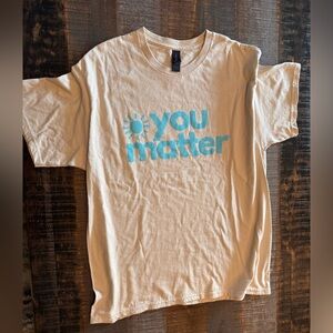 Womens Short Sleeve T-Shirt “You Matter” Beige with Blue Logo Size Large